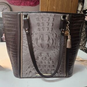 Brahmin Brown, Gray and Gold Croc-Embossed Tote